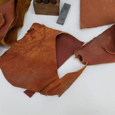 Vintage Leather Stamps Numbers 0-9 + Leather Scraps