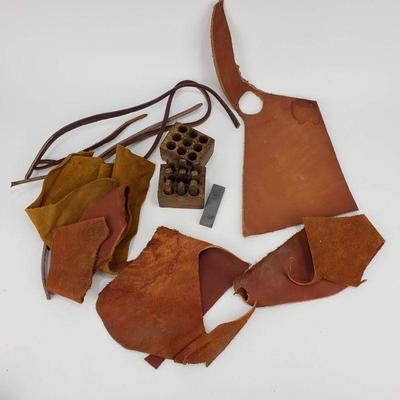 Vintage Leather Stamps Numbers 0-9 + Leather Scraps