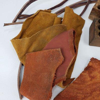 Vintage Leather Stamps Numbers 0-9 + Leather Scraps
