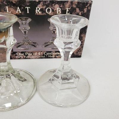 2 Latrobe Crystal Candlesticks - 4"