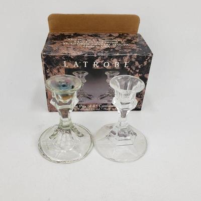 2 Latrobe Crystal Candlesticks - 4"