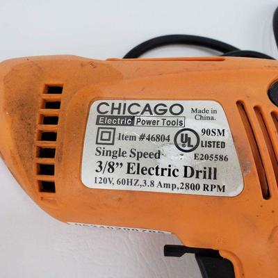 Chicago Power Drill with Bits, Metal Case, and chuck keys