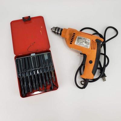 Chicago Power Drill with Bits, Metal Case, and chuck keys