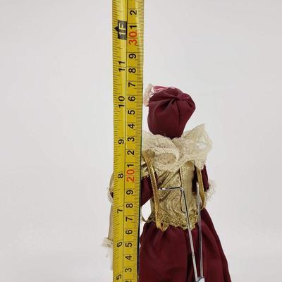 Porcelein Clown Doll - Victorian Clothing - 10.5" Tall