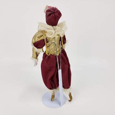 Porcelein Clown Doll - Victorian Clothing - 10.5" Tall
