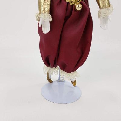 Porcelein Clown Doll - Victorian Clothing - 10.5" Tall