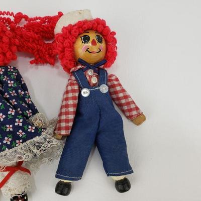 3 Raggedy Ann and Andy Clothespin Dolls - 7" Tall