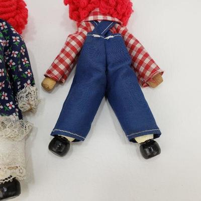 3 Raggedy Ann and Andy Clothespin Dolls - 7" Tall