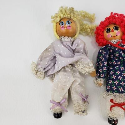 3 Raggedy Ann and Andy Clothespin Dolls - 7" Tall