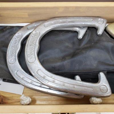Metal Horseshoe Set With Wood Crate Carry Case