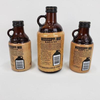 3 Vintage Mississippi Mud Black & Tan Beer Bottles
