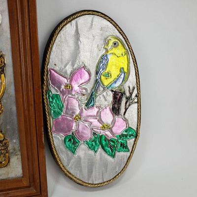 2 Metal Relief Wall Art - La Calandria Restaurant and a Gold Finch