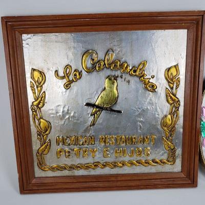 2 Metal Relief Wall Art - La Calandria Restaurant and a Gold Finch