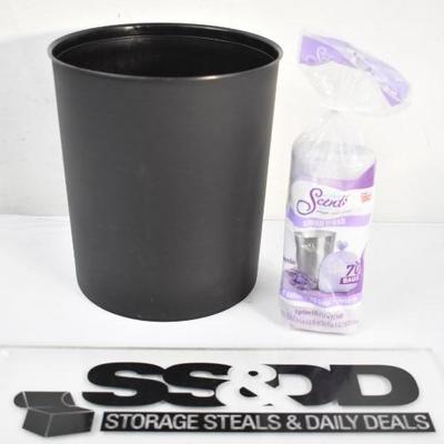 Small Black Garbage Can & Small Bags Pack of 70 - New