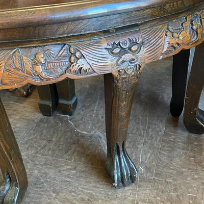 Oriental Style Coffee Table, Carved with Glass-Lot 282