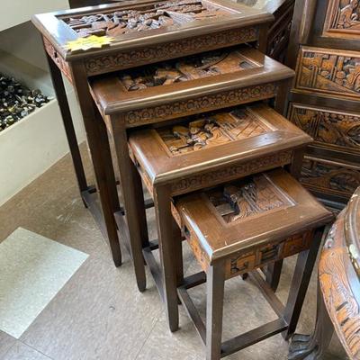 Oriental Style Stacking/Nesting Tables, carved, with glass (4) Lot 284