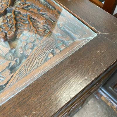 Oriental Style End Table with drawer and glass-Lot 286