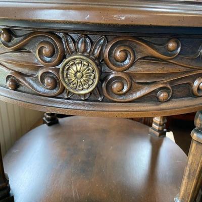 Round Carved End Tables with Glass (2) Lot 287