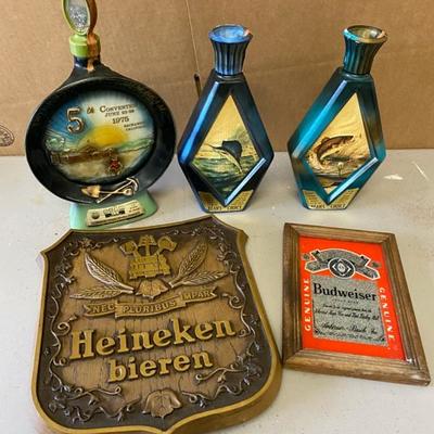 Beam Choice Empty Collectible Liquor Bottles(3) Beer Plaques(2) Lot 294