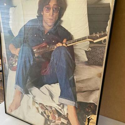 John Lennon Framed Poster-glass has crack - L0t 304