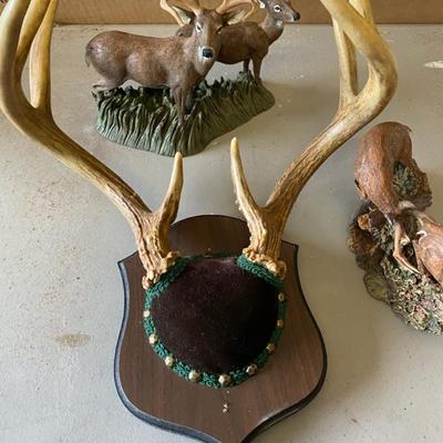 Deer Figurines and Antler Wall Hanger- Lot 313