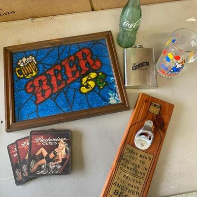 Beer Pic, Bottle Opener, Coasters, Flask, Bud Mug, Coke Bottle -Lot 318