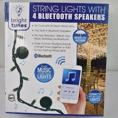 Indoor/Outdoor White LED String Lights w/ Bluetooth Speakers, $25 Retail - New