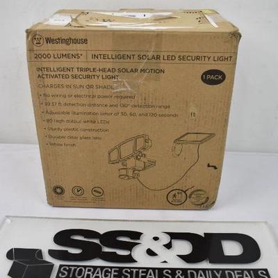 2000 Lumen Solar Security Light, Wireless Motion Activated Kit, $28 Retail - New