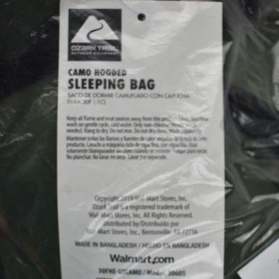 Ozark Trail North Fork 30F Flannel Hooded Sleeping Bag. Green, $30 Retail - New