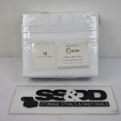 1800 Thread Count 4 Piece Deep Pocket Bedroom Bed Sheet Set Queen - White - New