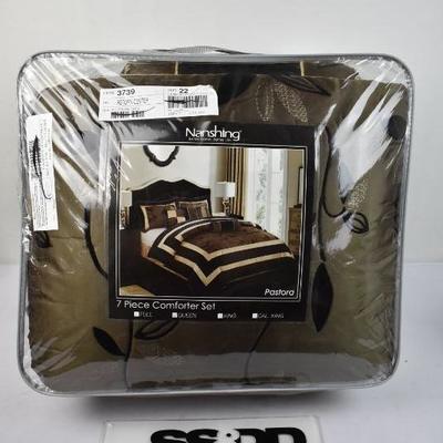Nanshing Pastora 7-Piece Bedding Comforter Set, Brown, Queen