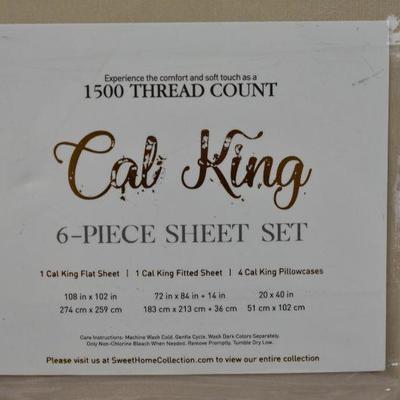 6 Piece Microfiber Egyptian Deep Pocket Sheet Set, Beige, California King - New