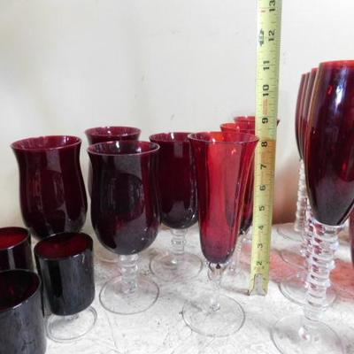 Great Collection of Red Stem Ware and Variety of Vases