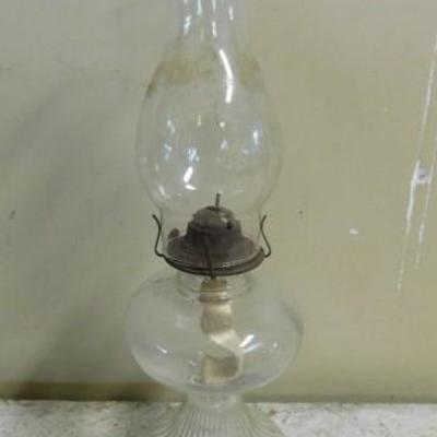 Large Clear Glass Potbelly Pedestal Oil Lamp 14