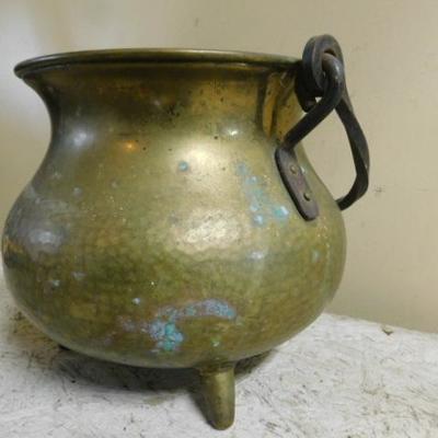 Large Hammered Brass Footed Pot 8