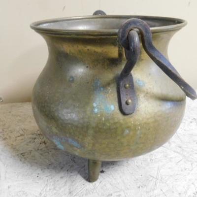 Large Hammered Brass Footed Pot 8