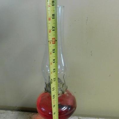 Large Clear Glass Wide Belly Pedestal Oil Lamp (Red Oil) 12