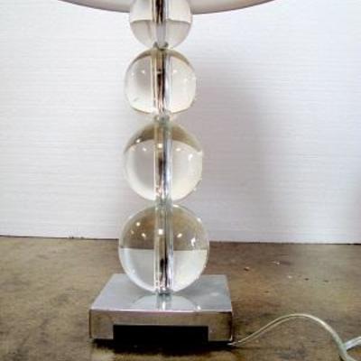 Lot 1027 - Pair of Table Lamps with Clear Ball Bodies + White Shades 