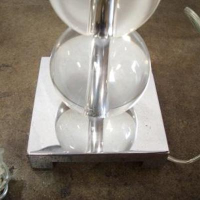 Lot 1027 - Pair of Table Lamps with Clear Ball Bodies + White Shades 