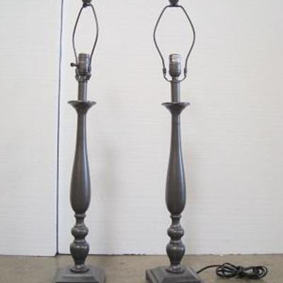 Lot 1030 - Tall Dark Table Lamps with Square Shades