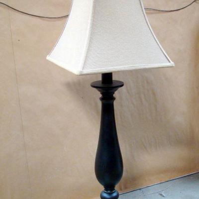 Lot 1034 Dark Wood Table Lamps + Shades
