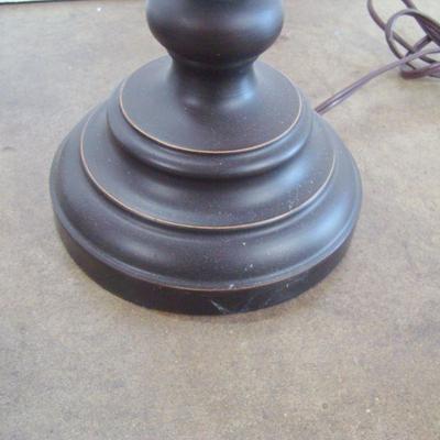 Lot 1034 Dark Wood Table Lamps + Shades