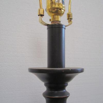 Lot 1034 Dark Wood Table Lamps + Shades