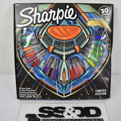 Sharpie Permanent Marker 30 Piece Set, Multicolor, 6 Bonus Activity Pages - New