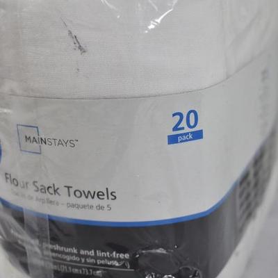 Mainstays (20) Piece Flour Sack Kitchen Towel Set, White - New