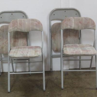 Lot 3038 - Set of four metal + cushion folding chairs