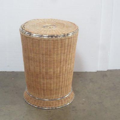 Lot 3051 - Modern Wicker + Metal Laundry Hamper 