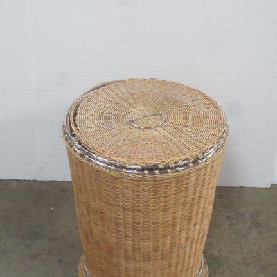 Lot 3051 - Modern Wicker + Metal Laundry Hamper 
