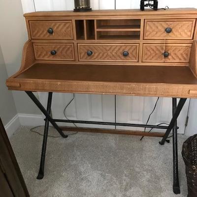 Rattan 3 drawer desk with metal base $275