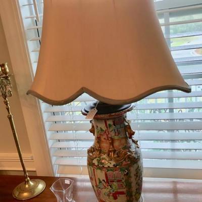 Chinese Famille Rose Baluster Vase circa 1880 turned into a lamp with silk shade $800
2 available